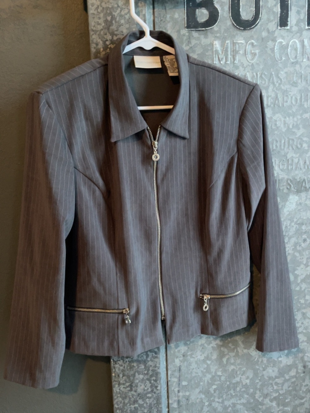 Worthington Brown Pinstripe Zip-Front Blazer